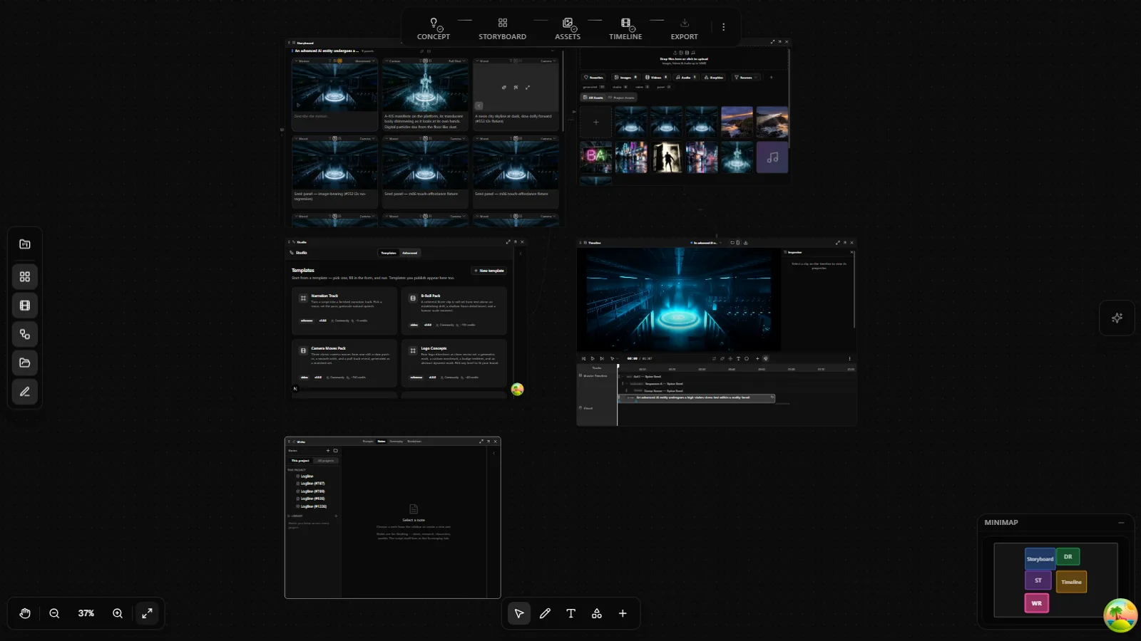 The The Stage surface in the Master Timeline workspace